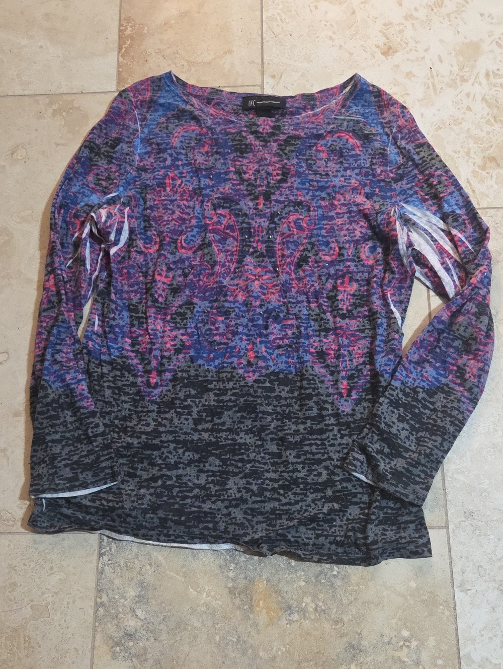 INC International Concepts Multicolor Paisley Print Long Sleeve Top | XL